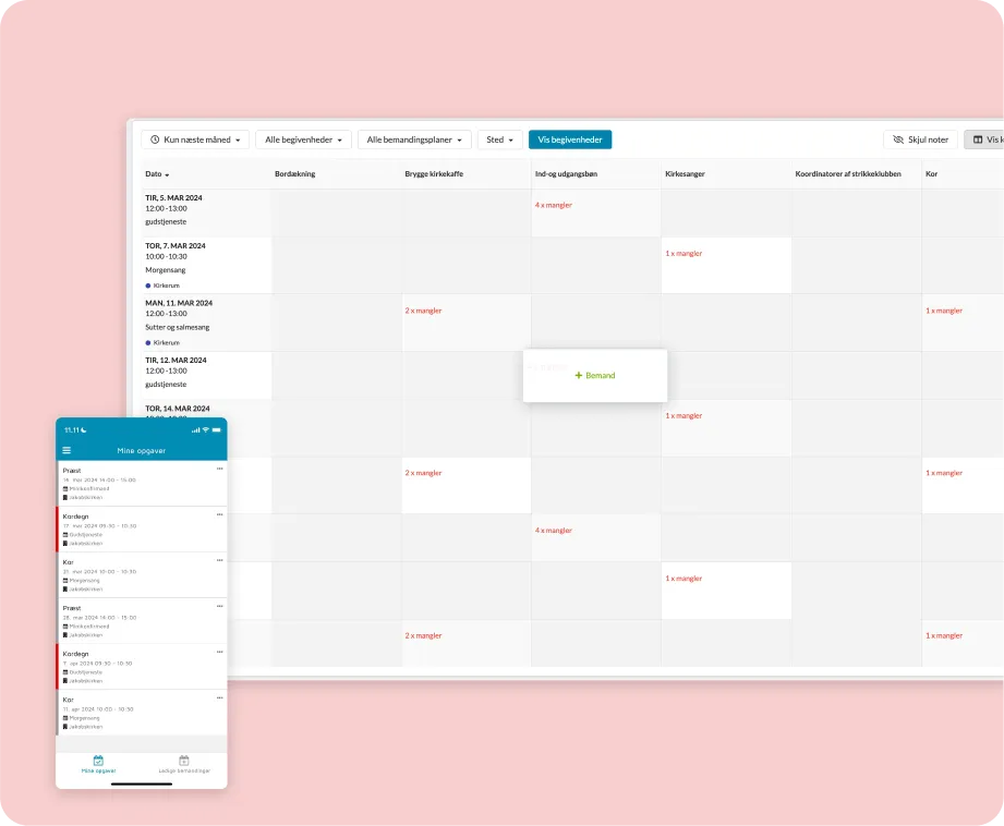 ChurchDesk kalender med bemandingsplan