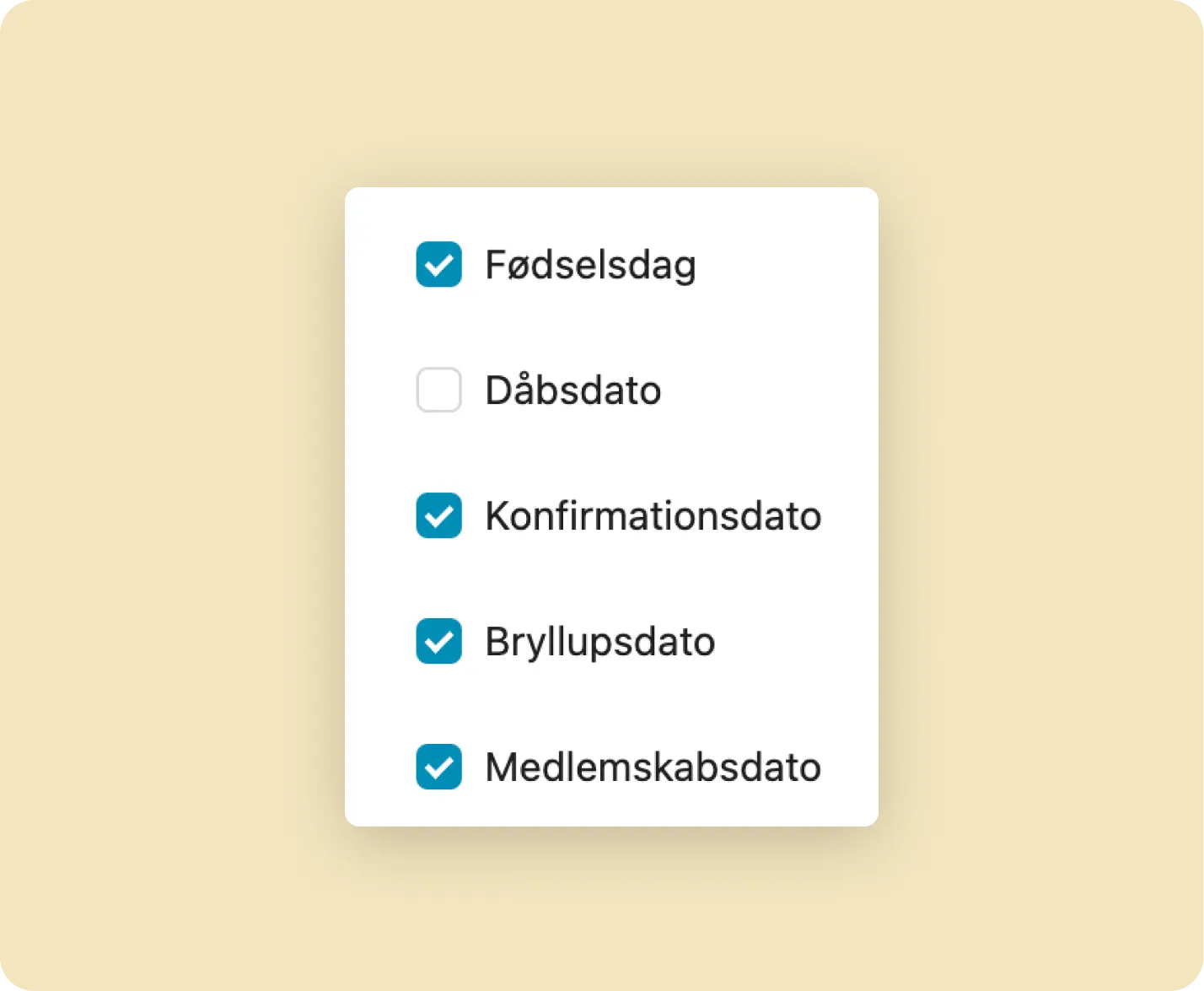 Vælg hvilke mærkedage der skal spores