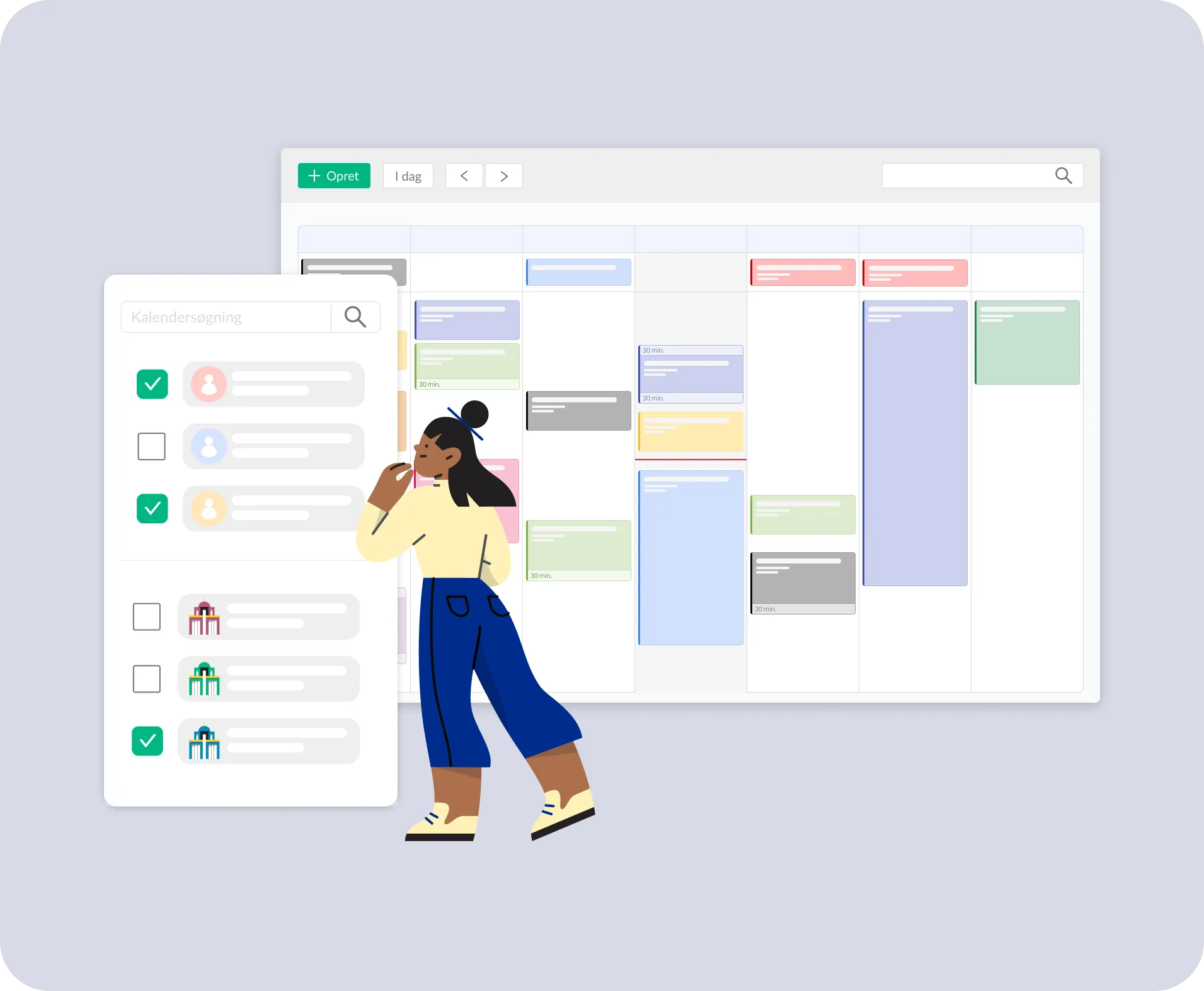 ChurchDesk kalender på desktop og i app'en