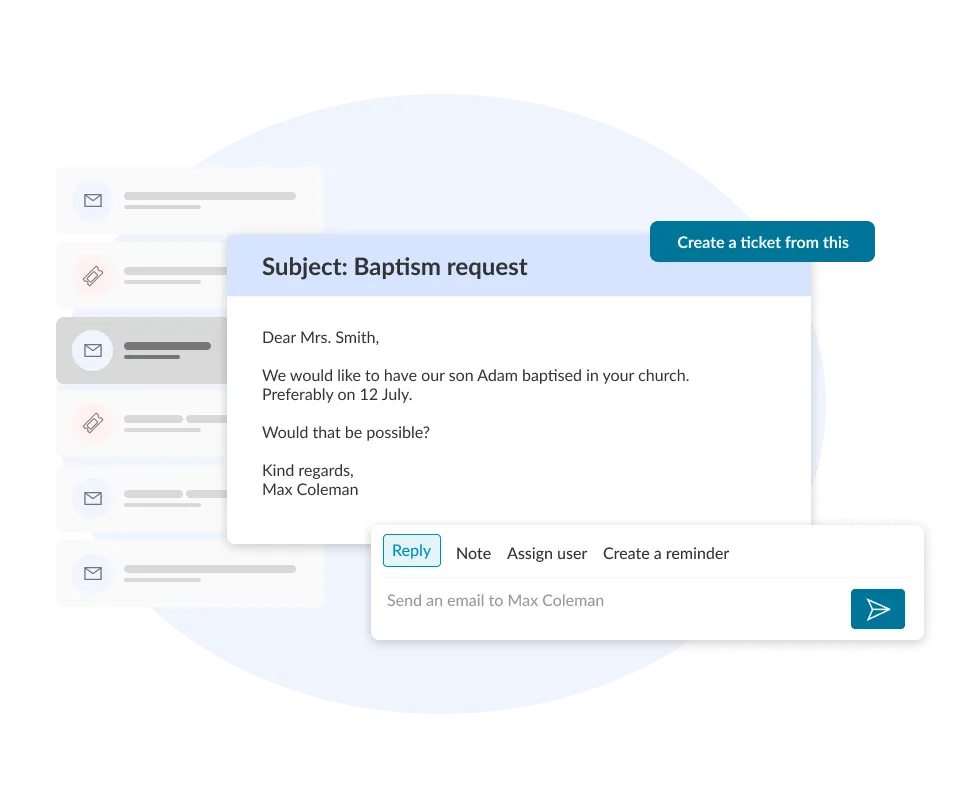 ChurchDesk Workflows shared inbox with assigned conversations