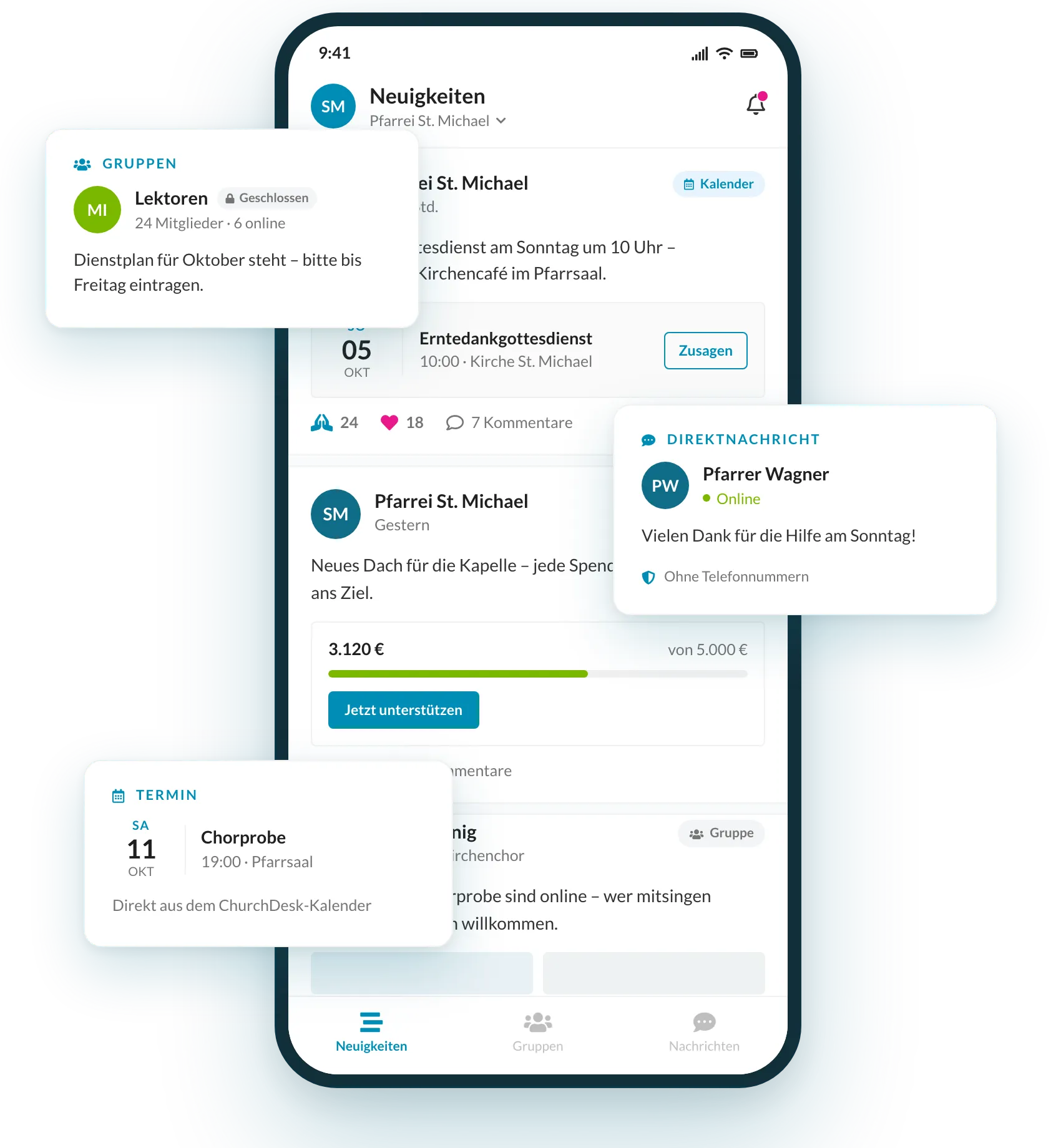 ChurchDesk Circles – die Mitgliederplattform auf dem Smartphone, mit Gemeinde-Feed, Gruppen, Terminen und Direktnachrichten
