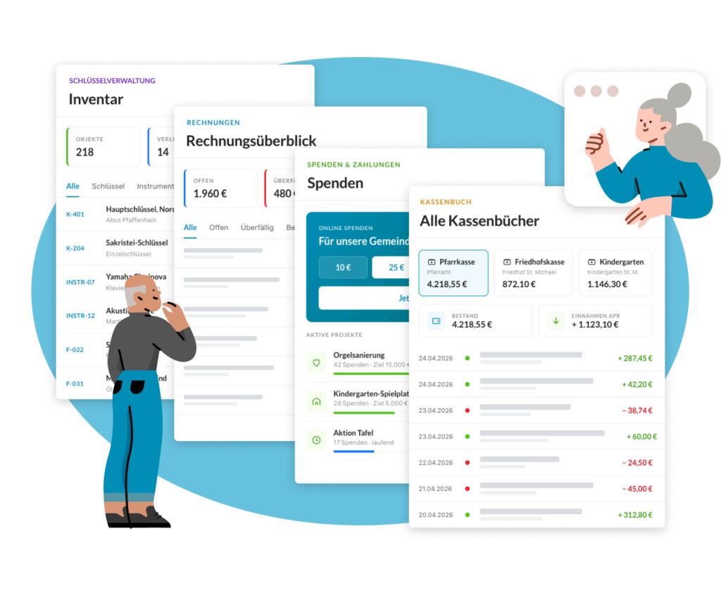 ChurchDesk Finances – Overview of financial management with invoices, cash books and donations